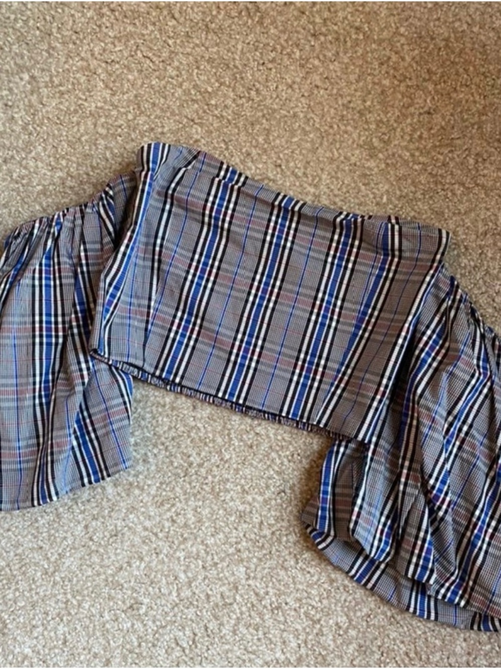 Zara Multicolor Plaid Smocked Top in Blue, Black and White